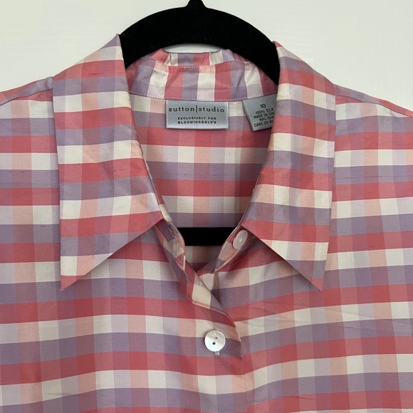 Sutton Studio 100% Silk Button Down Purple & Pink Bloomingdale's Exclusive - Picture 3 of 4